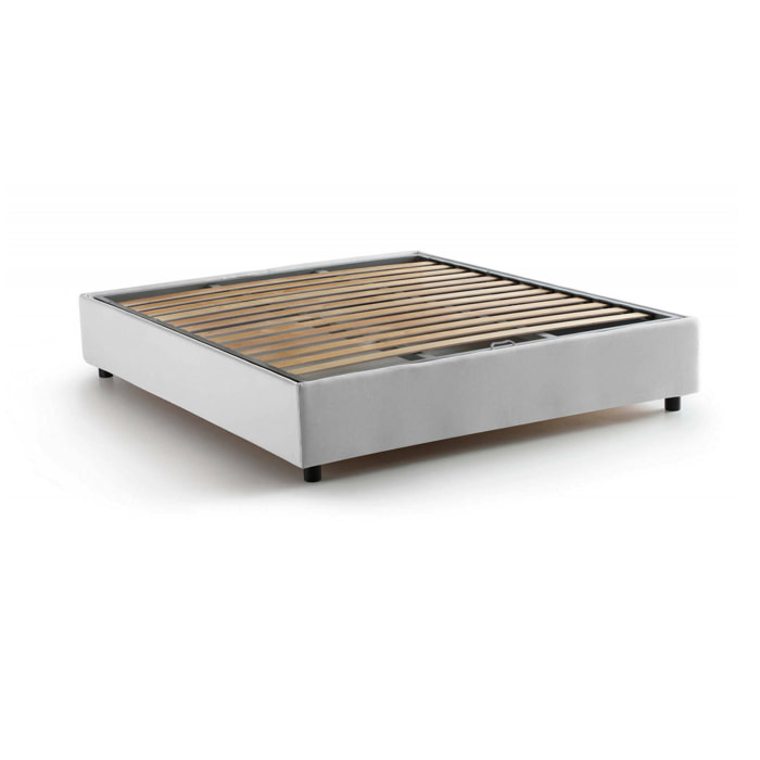 Letto alla francese Arvic, Letto contenitore in tessuto, Apertura frontale, adatto per materasso Cm 140x200, 100% Made in Italy, Bianco