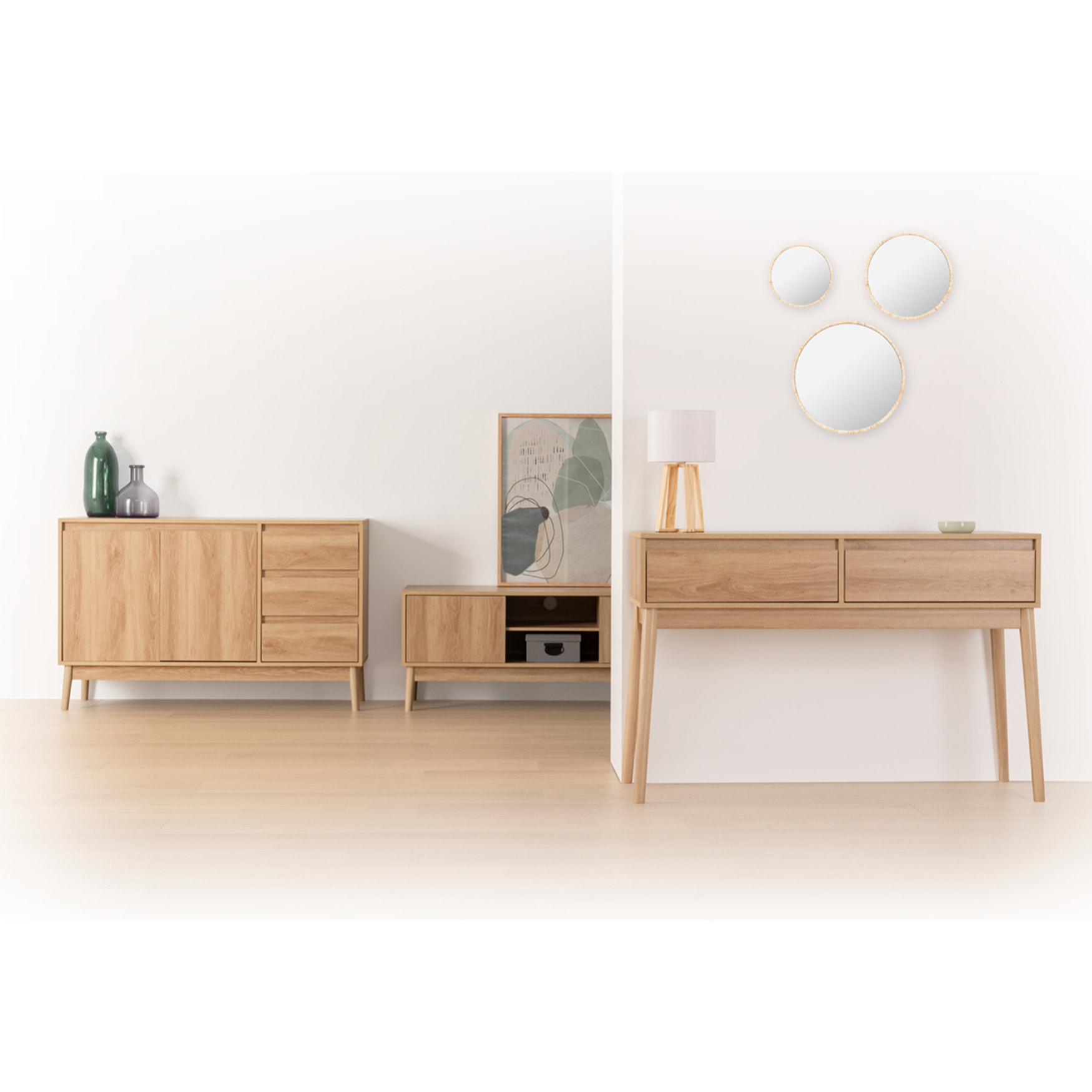 Meuble TV 2 placards effet chêne naturel "Abana"