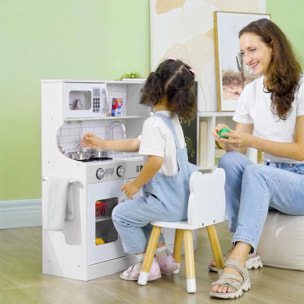Cocina de Juguete Cocina para Niños de +3 Años Cocinita Infantil de Madera con Accesorios para Cocinar Pizarra Máquina de Hielo y Teléfono 83,8x26,8x81 cm Blanco