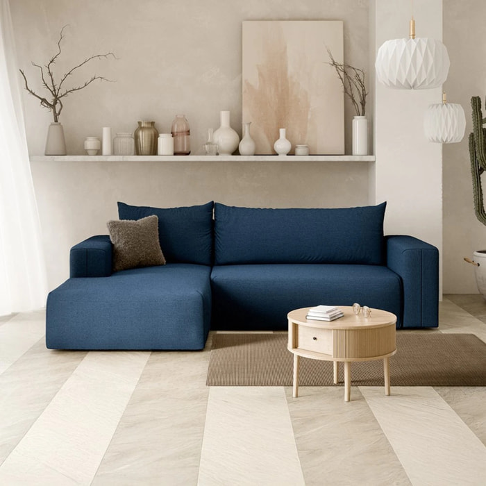NALA - Canapé d'angle gauche convertible 4 places en tissu bleu
