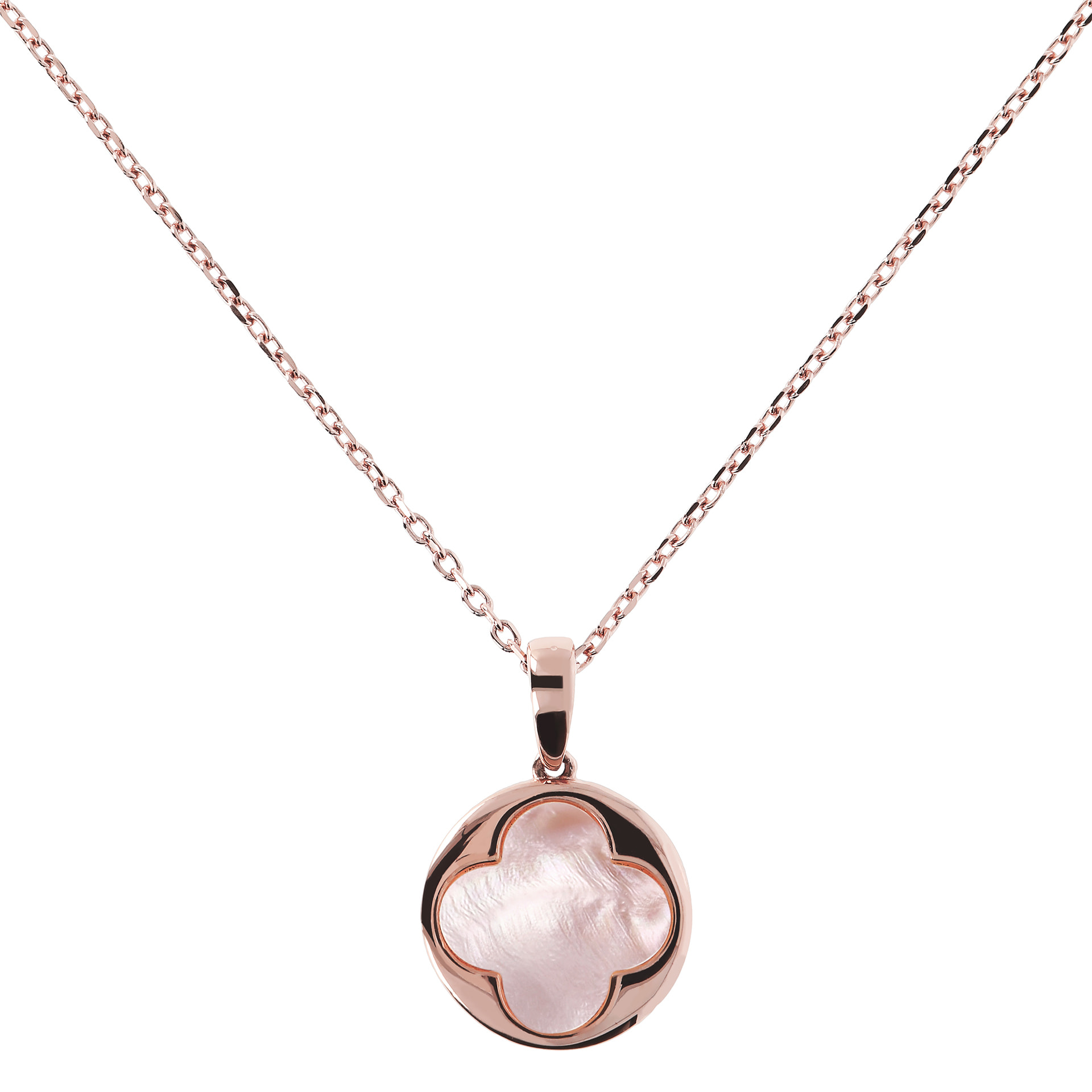 Collana con Quadrifoglio Grande in Pietra Naturale Madreperla Rosa