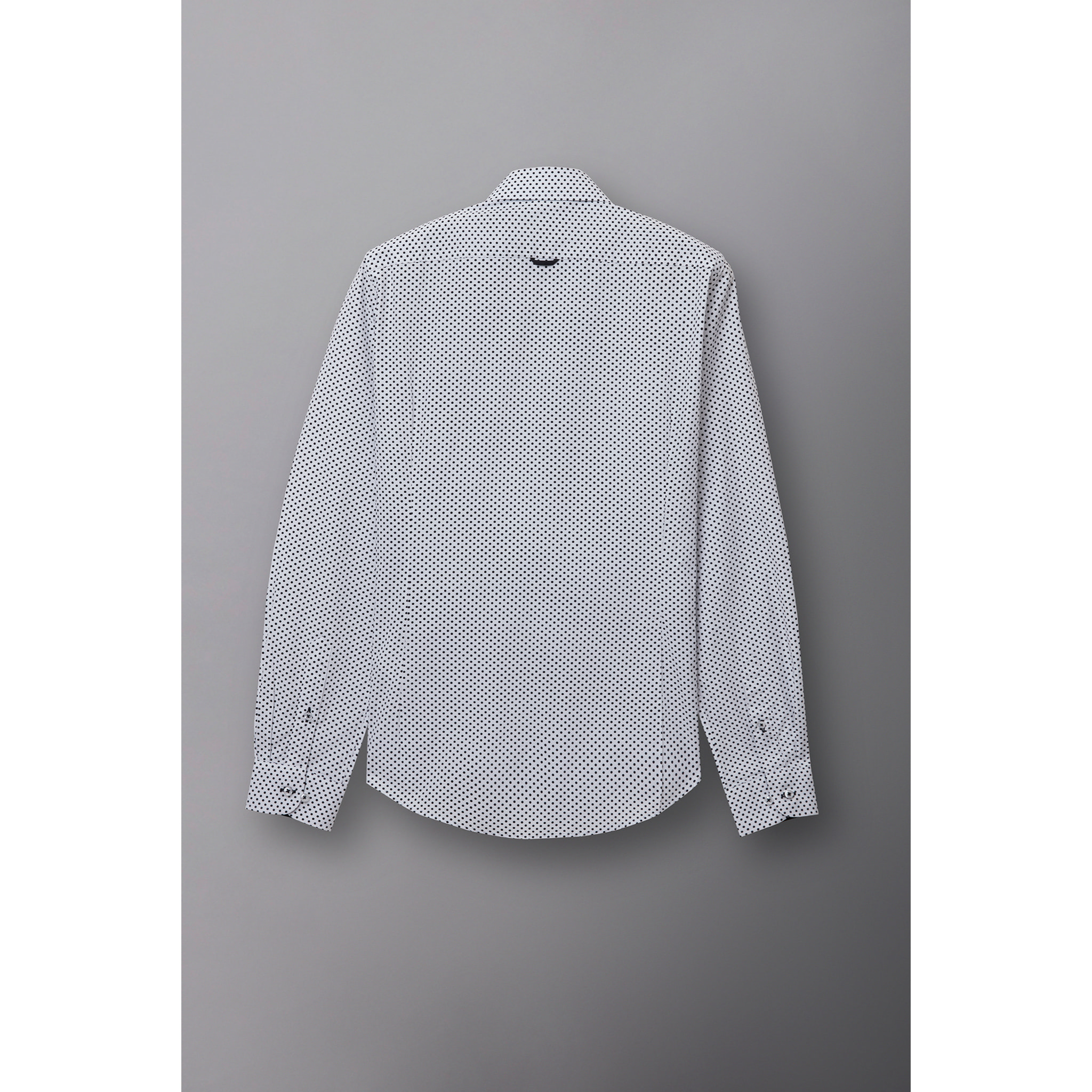 Camicia Uomo 1 Bottone Francese Slim Popeline Stampato Bianco/Nero