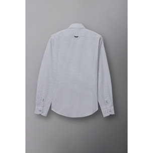 Camicia Uomo 1 Bottone Francese Slim Popeline Stampato Bianco/Nero