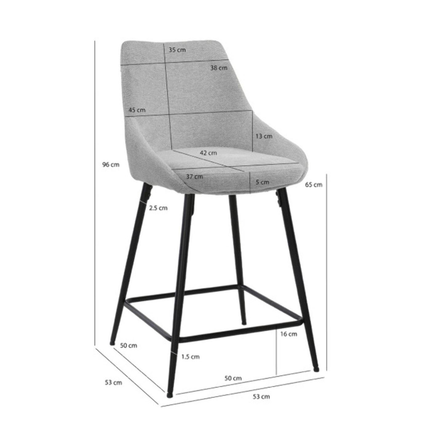 Chaise de bar en tissu avec pieds évasés en métal noir - MONDO