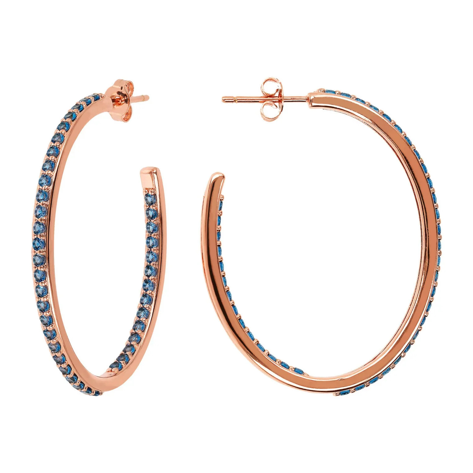 Orecchini a Cerchio Ovali con Cubic Zirconia Blu