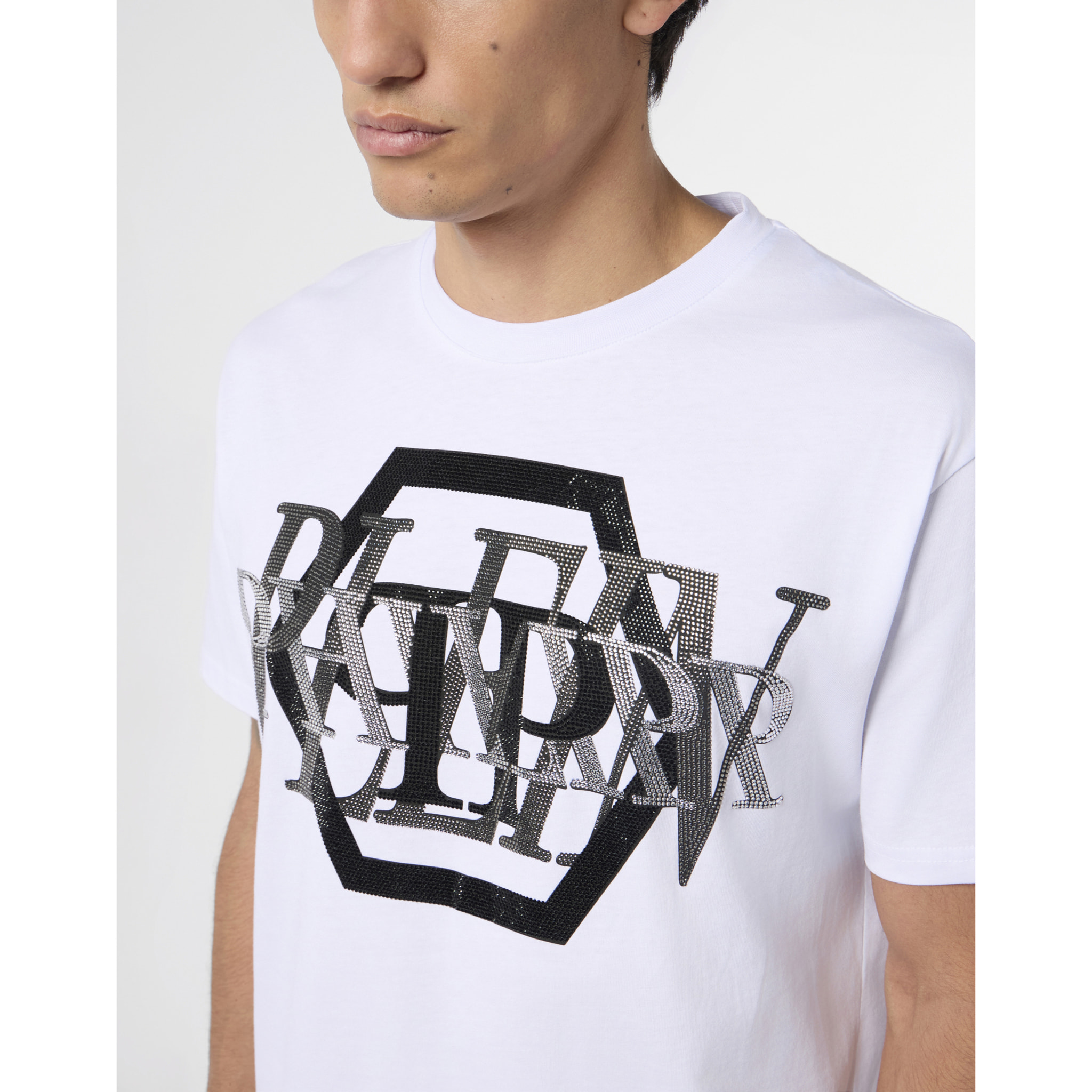 PHILIPP PLEIN Round Neck T-Shirt Logo Stones