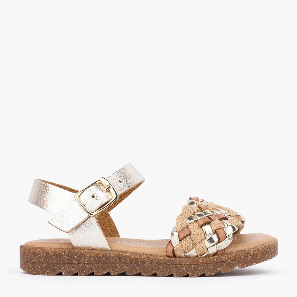Sandalias De Niña Trenzado En Platino