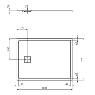 Receveur de douche antidérapant Ultra Flat Evo recoupable avec bonde largeur 120 x 90