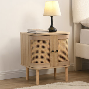 Table de chevet 2 portes effet chêne et cannage - BALI