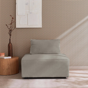 Chauffeuse  pour canapé modulable velours côtelé gris clair avec un coussin