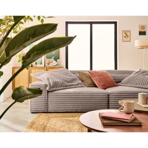 Richie - canapé droit 3 places avec double méridienne - assise profonde - en fausse fourrure côtelée - Taupe