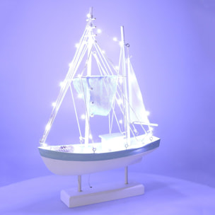 Barca in legno Mare con led bianco cm35,5x11,5h54,5
