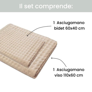 Set asciugamani bagno in cotone spugna 300 gr/mq, coppia viso e bidet morbida e assorbente, asciugatura efficace e comfort sulla pelle, resistenti ai lavaggi, ideali per uso quotidiano, set coordinato bagno, dimensioni 110x60 cm e 60x40 cm