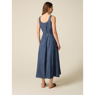 Oltre - Vestido largo sin mangas efecto denim - Azul