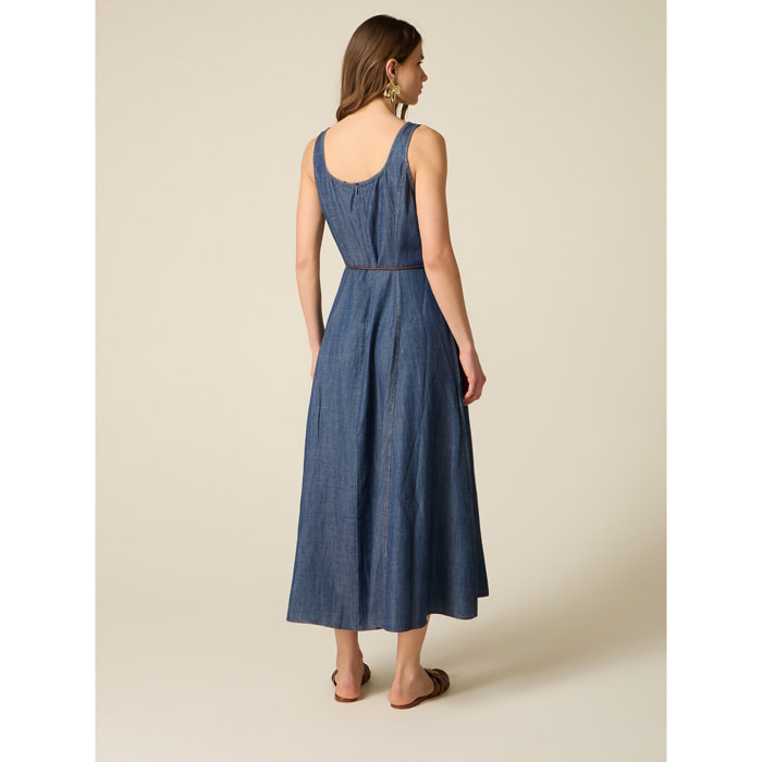 Oltre - Vestido largo sin mangas efecto denim - Azul