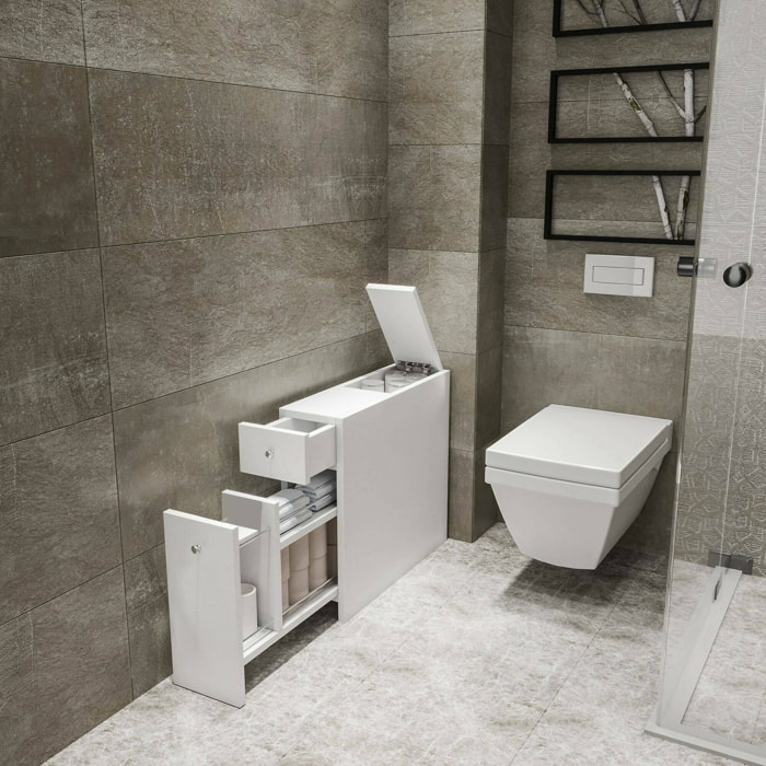 Mobile sottolavabo Dmagon, Mobiletto da bagno, Contenitore porta lavabo, Armadio per lavandino, 20x60h55 cm, Bianco