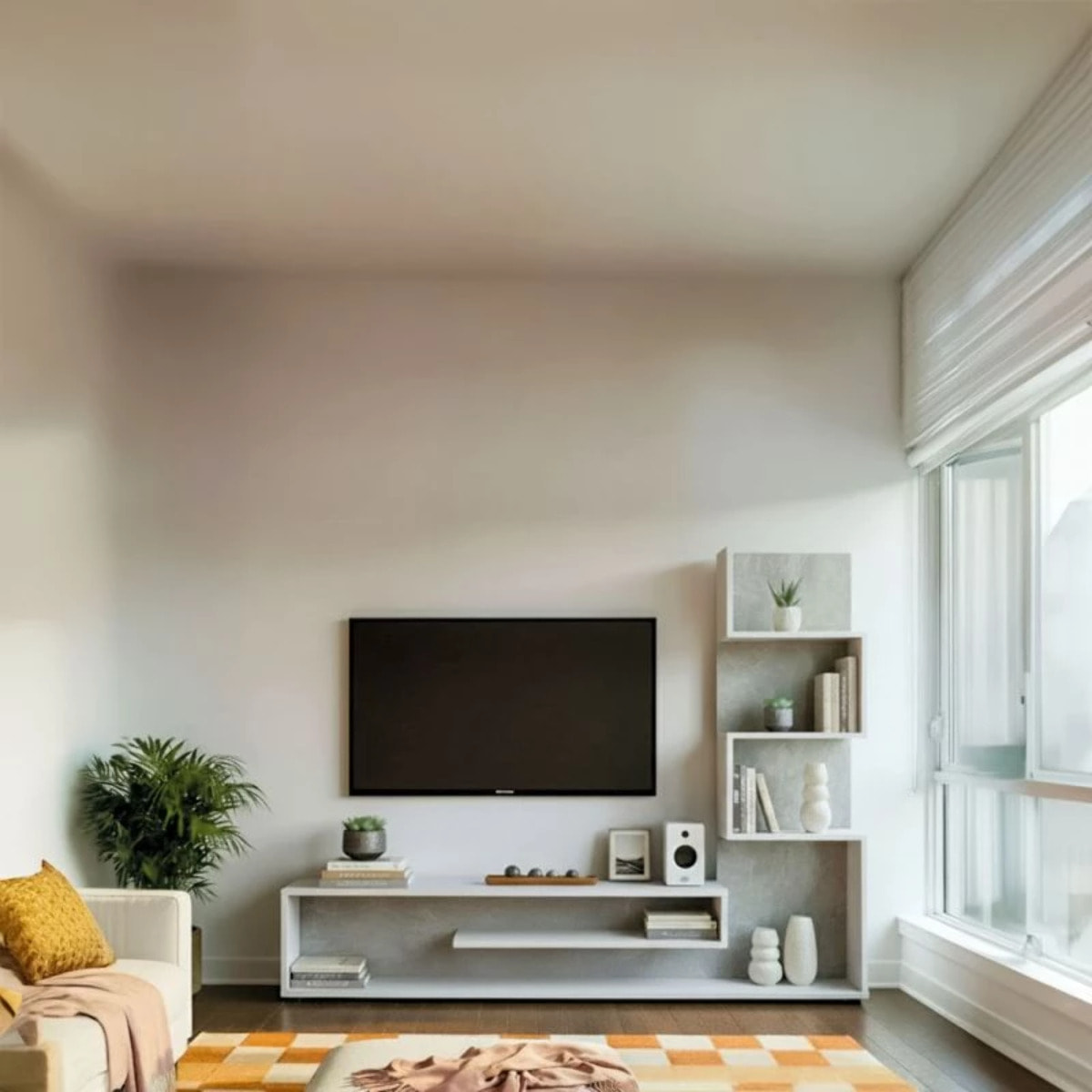 Mueble de salón Moobi en color blanco artik microcemento y medidas 160 x 124 cm Blanco Artik (Blanco Mate) - Microcemento