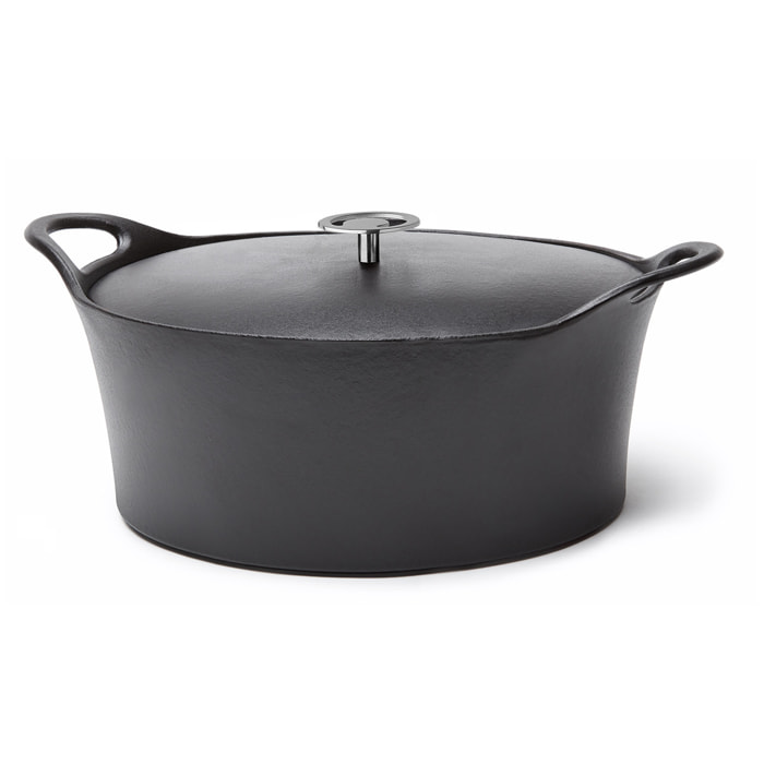 Volcan - Cocotte ovale en fonte de fer émaillée noire avec couvercle