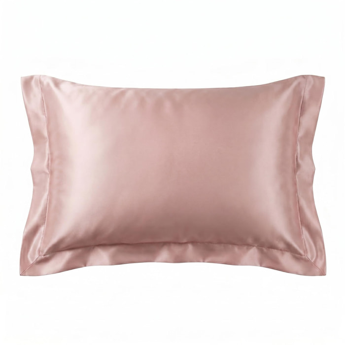 Federa in seta 50x80 cm con zip e volani, fronte in seta morbida e lucente, retro in tencel traspirante, effetto anticrespo e delicata su pelle e capelli, elegante e confortevole, ideale per uso quotidiano e tutte le stagioni