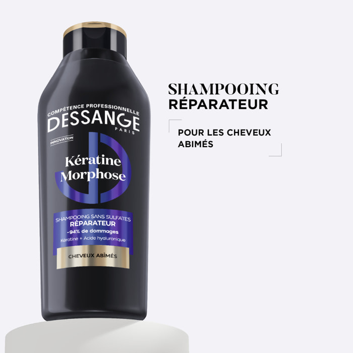 Shampooing Kératine Morphose Sans Sulfates Réparateur Cheveux Abîmés 280ml Lot de 2