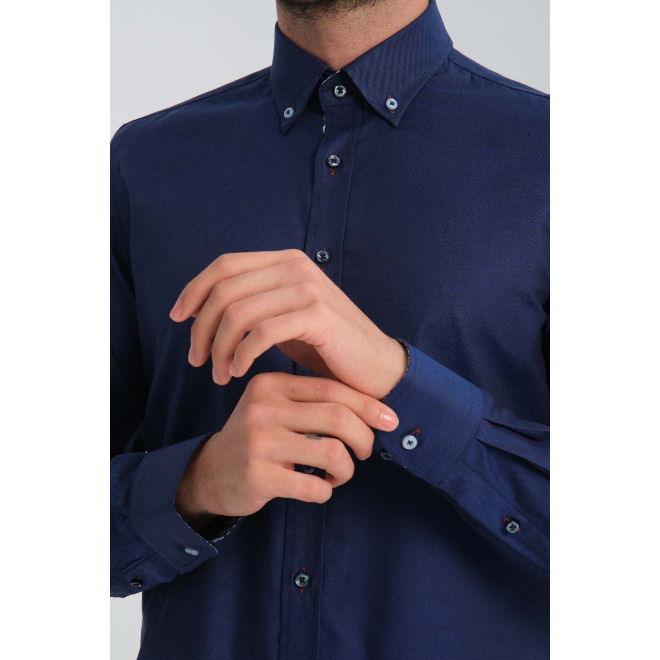 Camicia Uomo Botton Down Slim Oxford unito Blu