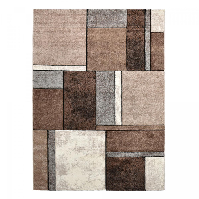 tapis salon 120x170 tissé beige rectangle motif géométrique BI 61