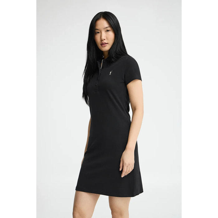 Vestito corto nero a maniche corte con colletto a polo e logo Rigby Go