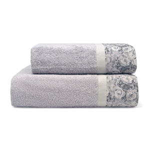 Set Spugna CLASSIC 2 Pezzi: Viso+Ospite - Grigio - 450 gr/m² - Puro Cotone