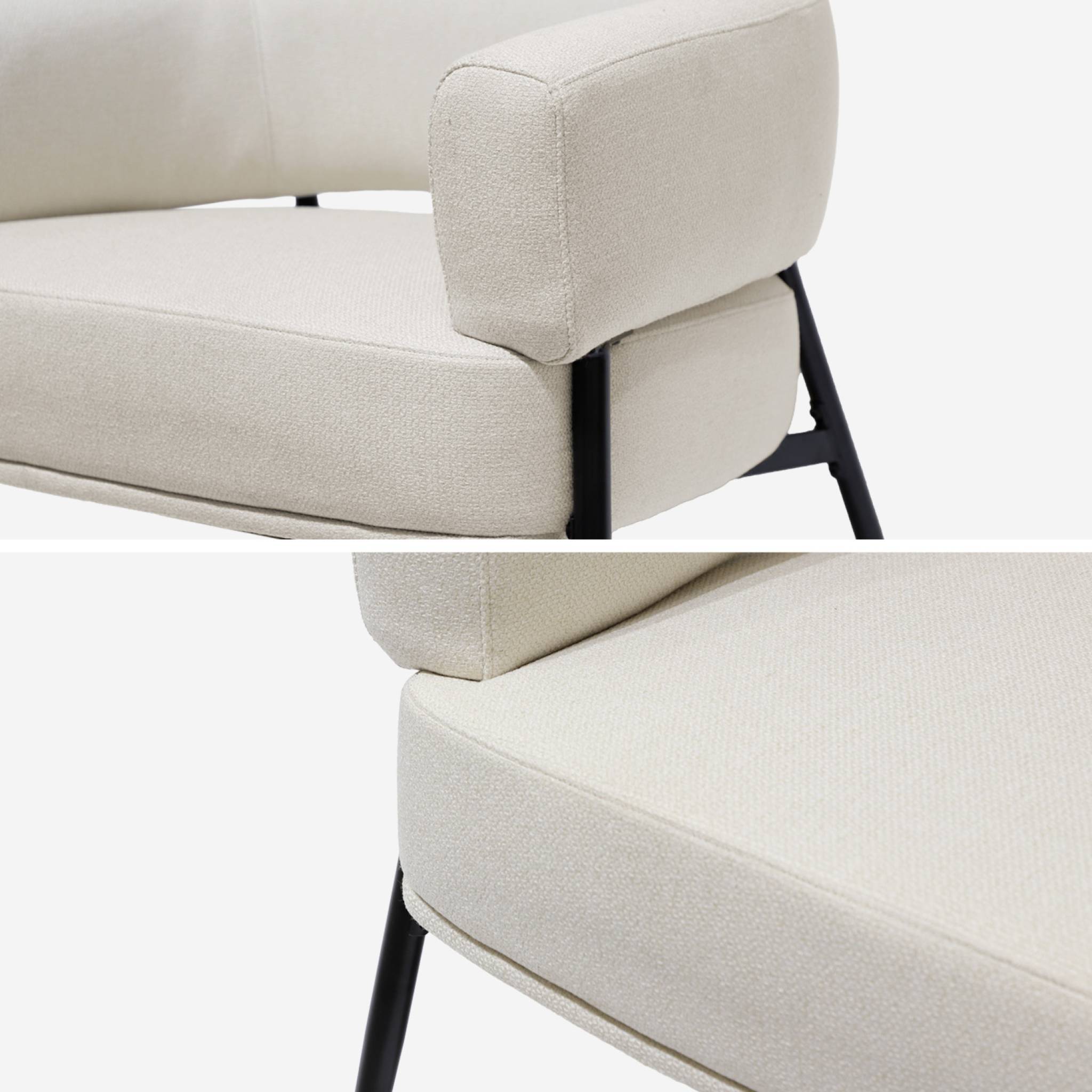 Fauteuil tissu blanc dossier incurvé piétement métal L 81.5 x P 72.5 x H 69 cm - Cristo