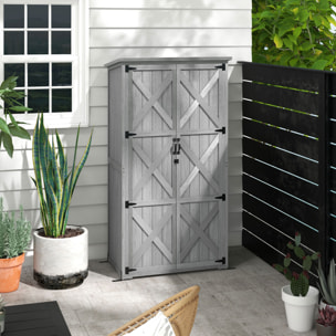 Armoire de jardin abri de jardin 2 portes croisillons 2 étagères toit bitumé bois sapin gris