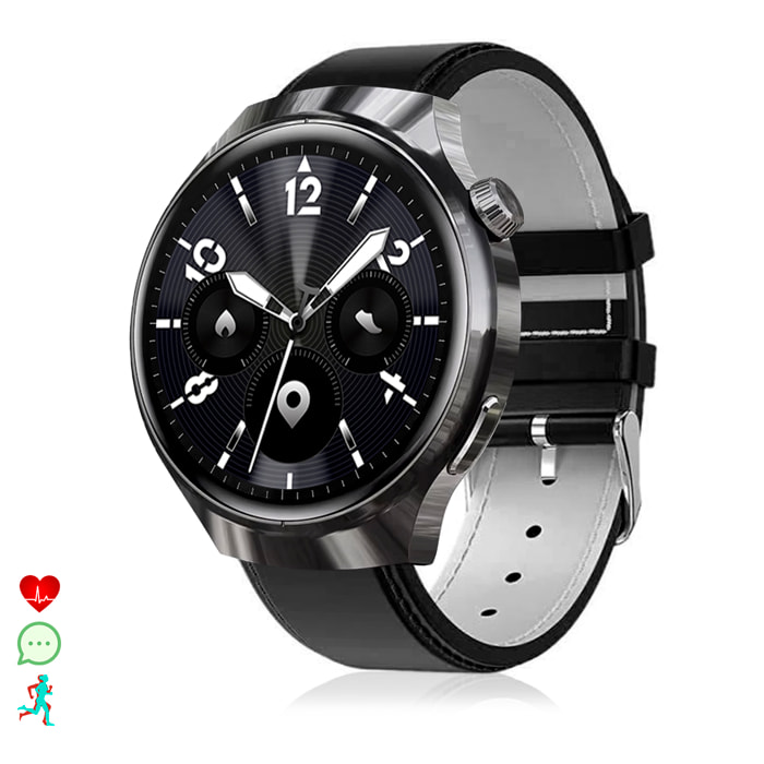 Smartwatch Watch 4 Pro con chiamate Bluetooth, due cinturini (metallo e pelle), modalità sportive, monitoraggio della salute e corona multifunzione