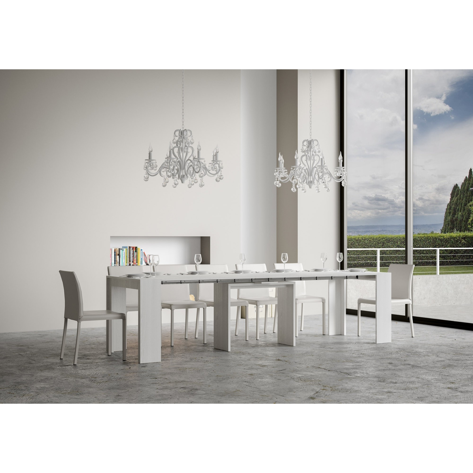 Console extensible 90x42/302 cm Mia Frêne Blanc