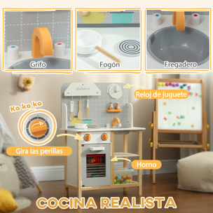 Cocina de Juguete para Niños +3 Años Cocinita Infantil Cocinita de Madera Infantil con Sonido Fogón Horno Grifo Fregadero y Accesorios de Cocina Gris