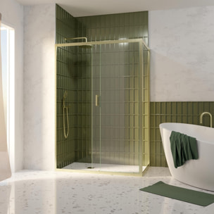 Pack Porte de Douche Coulissante 140x200cm et Retour 80cm - Profilés Or Doré Brossé - Verre 6mm