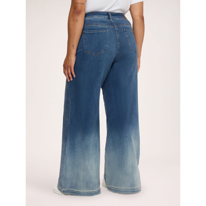 Fiorella Rubino - Jeans Wide Leg con pioggia di strass - Blu