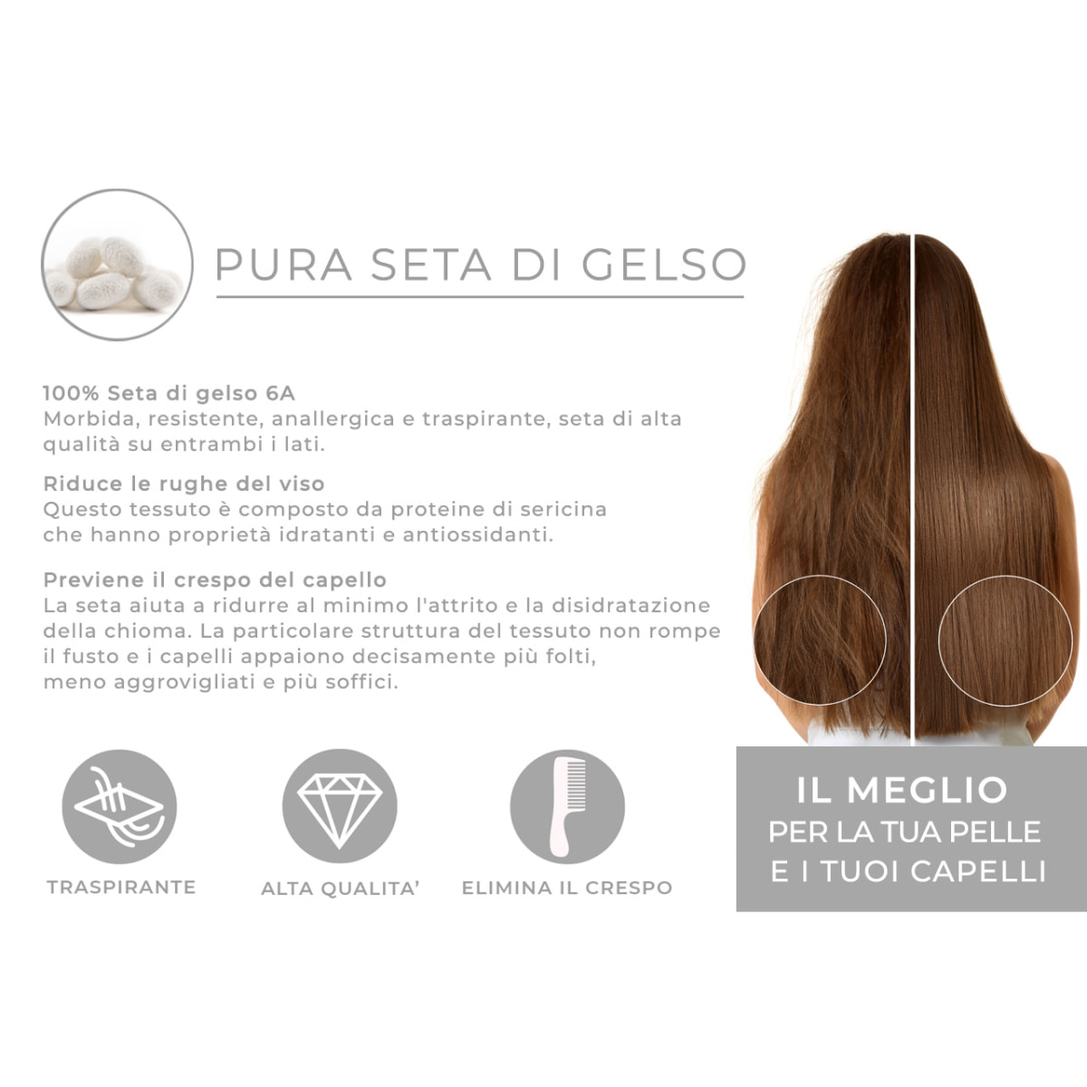 Federa 100% Seta Di Gelso 6A 22 Momme A Sacchetto Tinta Unita Tortora