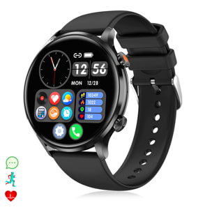 DAM Smartwatch QS40 con llamadas Bluetooth, notificaciones push. Múltiples modos deportivos, monitores de salud. 4,4x1,05x3,7 Cm. Color: Negro