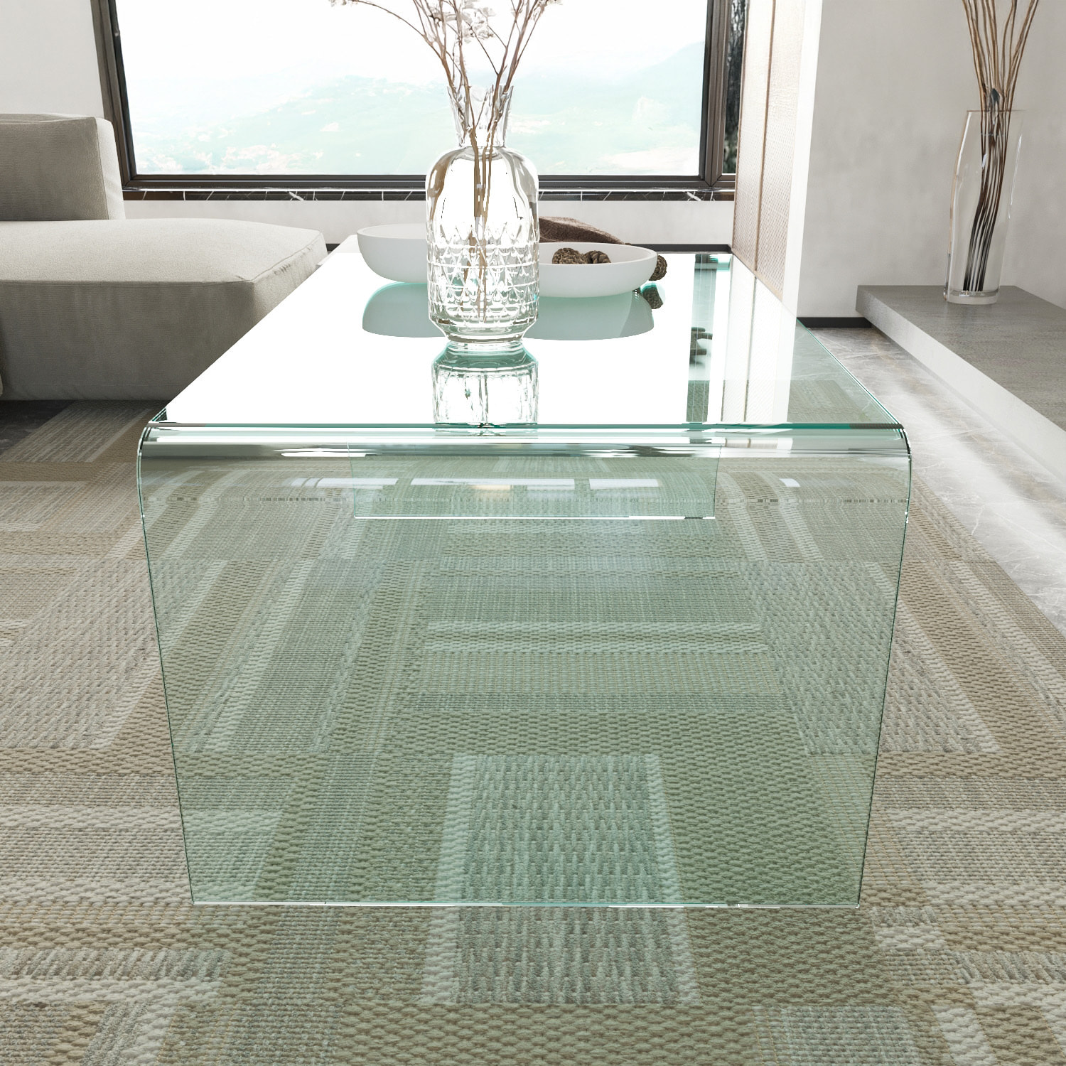 Tavolino Basso da Salotto Rettangolare in Vetro e Curvato (110 x 43 x 60 cm)- Luxury Z-01 - Design curvo e Moderno