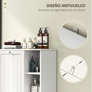 Armario de Baño con Cesto Ropa Sucia Mueble de Baño con Puerta Abatible Estantes Abiertos y Cesta Extraíble 60x38x86 cm Blanco