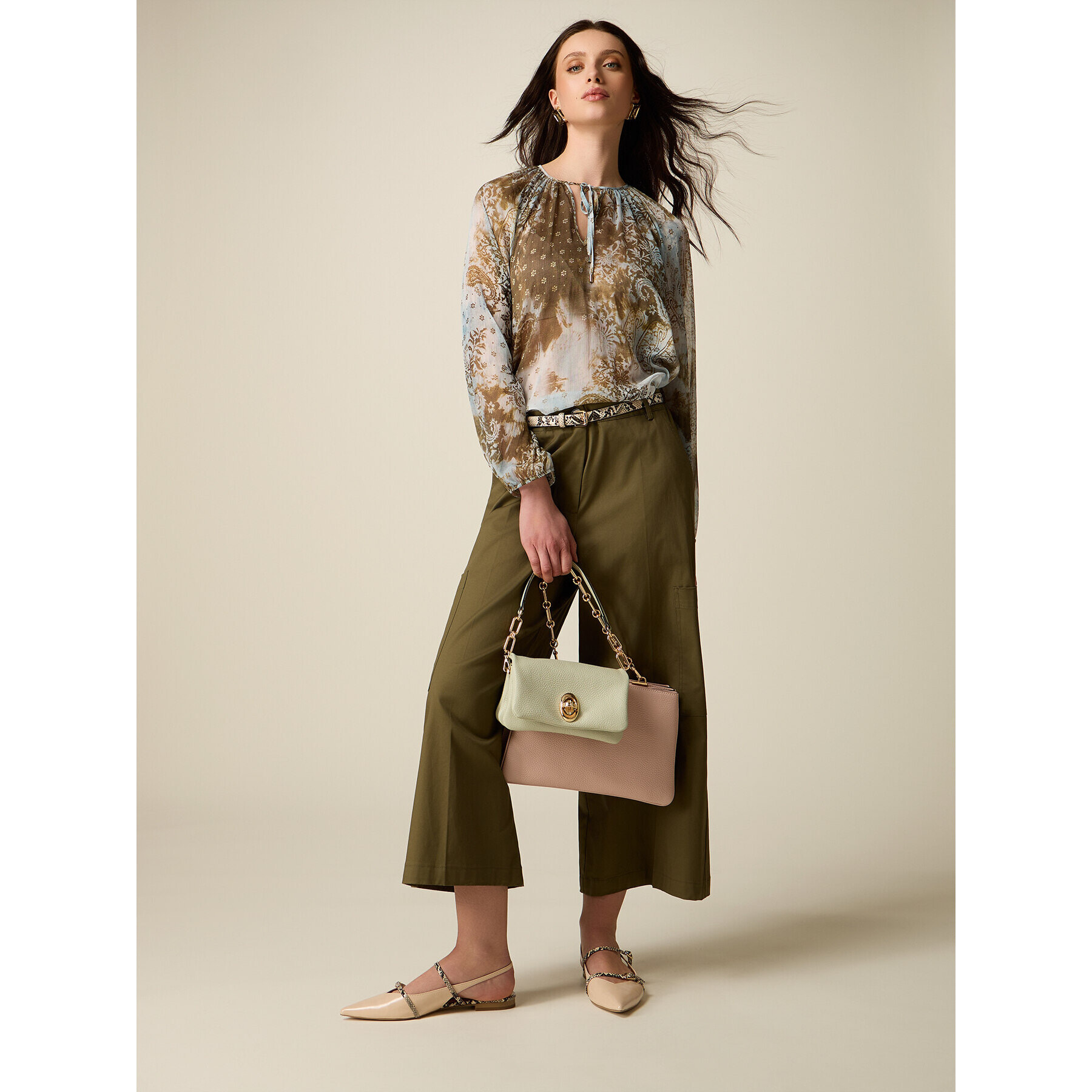 Oltre - Pantaloni cargo cropped - Verde militare