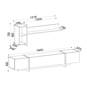 Mobile porta TV Dpascutt, Credenza da soggiorno, Armadio basso per TV, Base parete attrezzata, 180x32h45 cm, Nero e Oro