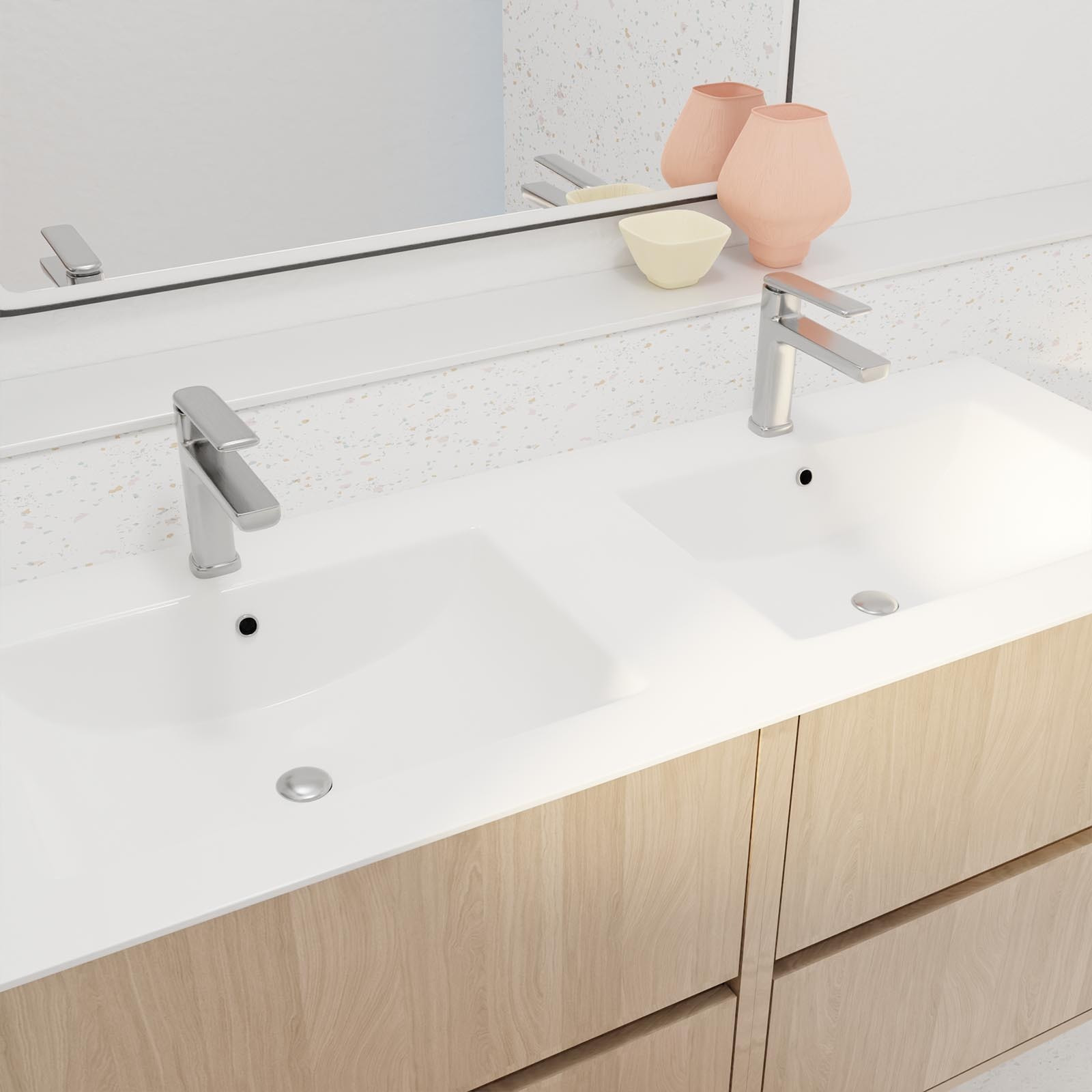 Pack Meuble Salle de Bains 120 cm Chêne Clair, 4 tiroirs avec Vasque Céramique - XENOS