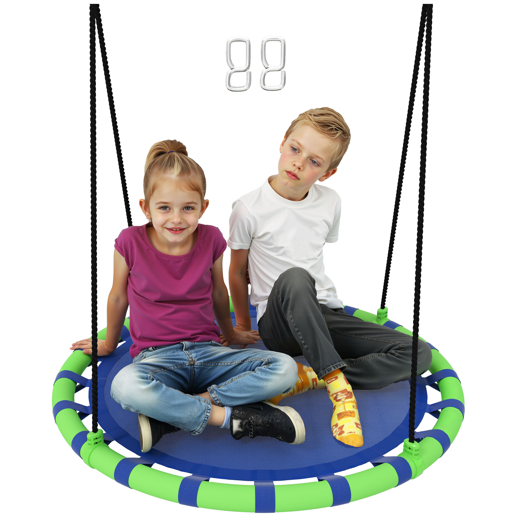 Columpio para Niños Redondo Columpio Jardín Exterior Ajustable Columpio Infantil Impermeable Carga 150 kg Ø100x180 cm Azul y Verde