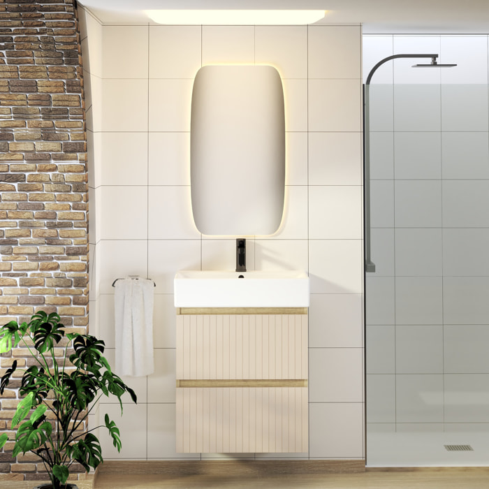 Conjunto de Baño Zel | Mueble Suspendido | 60 cm Glaciar | Dos Cajones | Lavabo Encastrado | No incluye Espejo | Mueble Montado| Alday