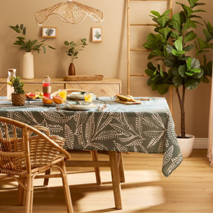 Nappe Tropical 240x140cm vert olive imprimé feuilles