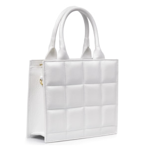 Albino bolso tote de mujer. Piel auténtica acabado Dollaro acolchado.