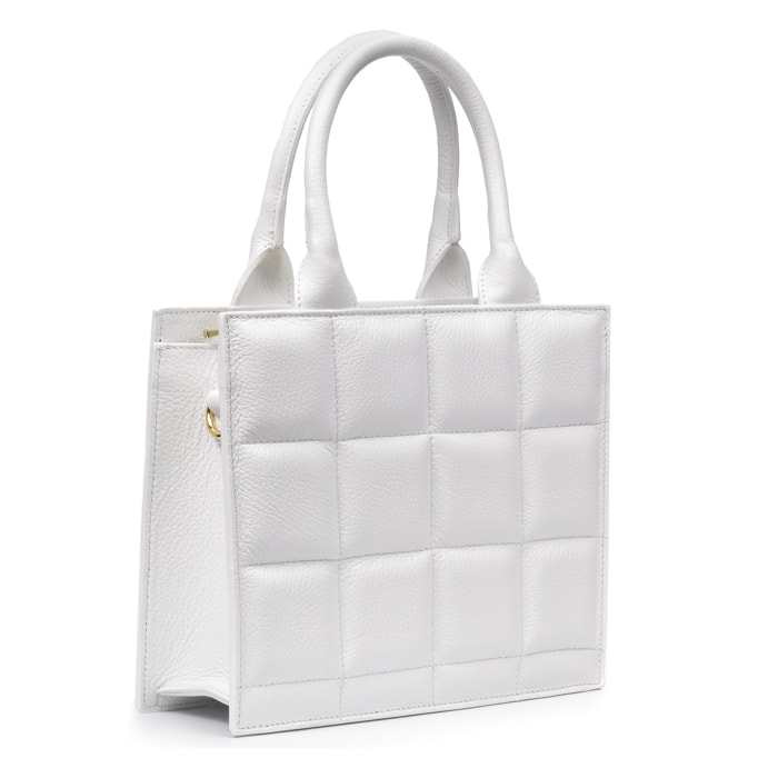 Albino bolso tote de mujer. Piel auténtica acabado Dollaro acolchado.