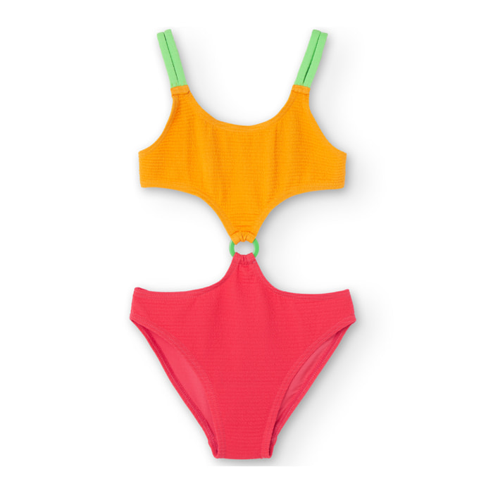 Bañador para niña liso de color naranja, Bikini, niña