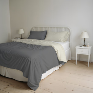 PARURE COPRIPIUMINO NATURAL COLOR, 100% Cotone, Made in Italy - FUMO/PANNA