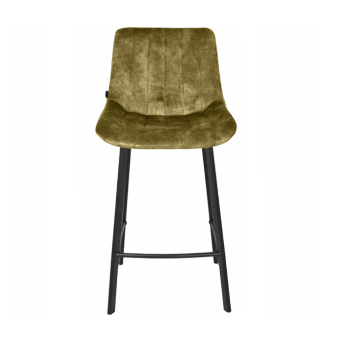 Tabouret de bar rembourré et capitonné en velours vert kaki EMMA 2
